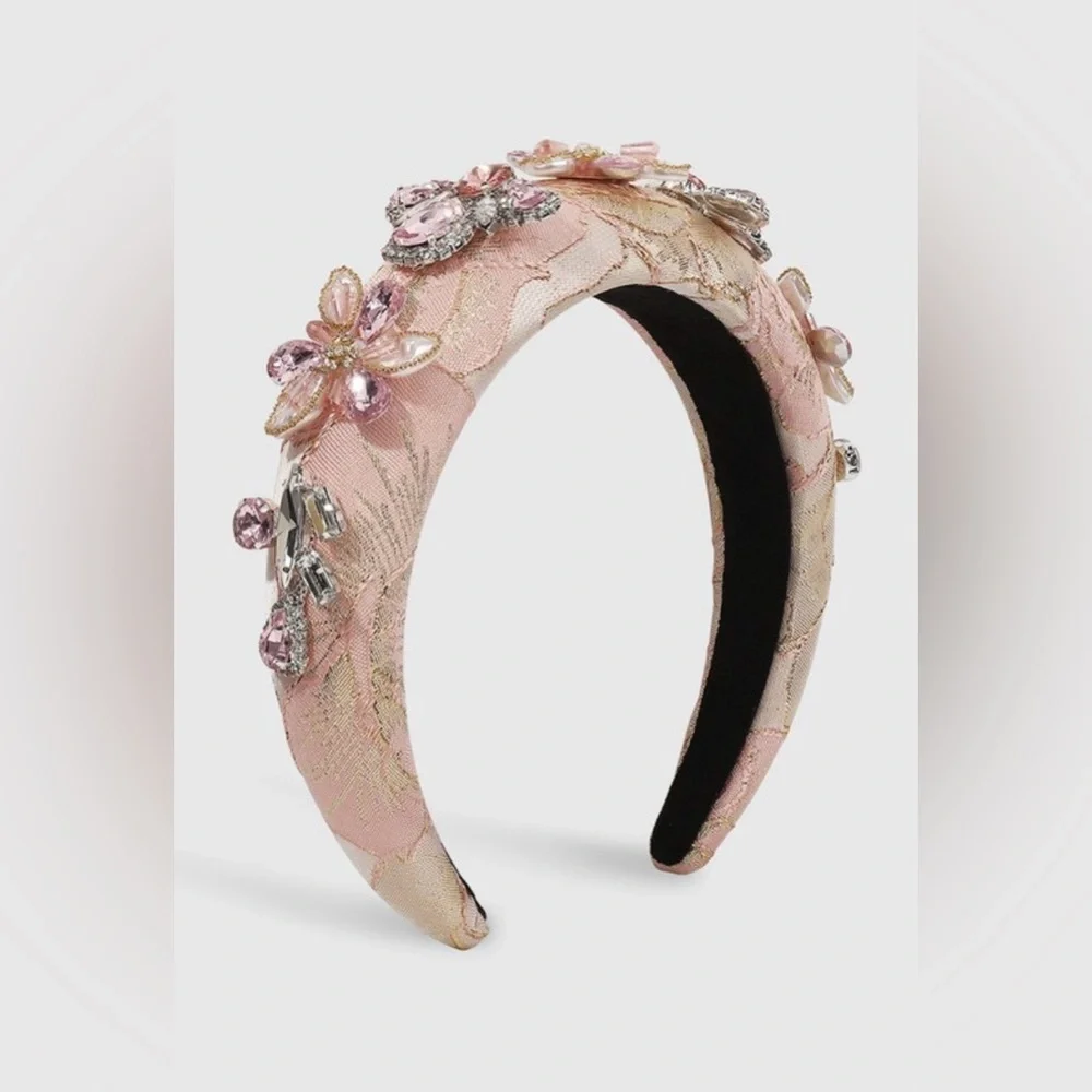 Baroque Rhinestone Flower Padded Headband